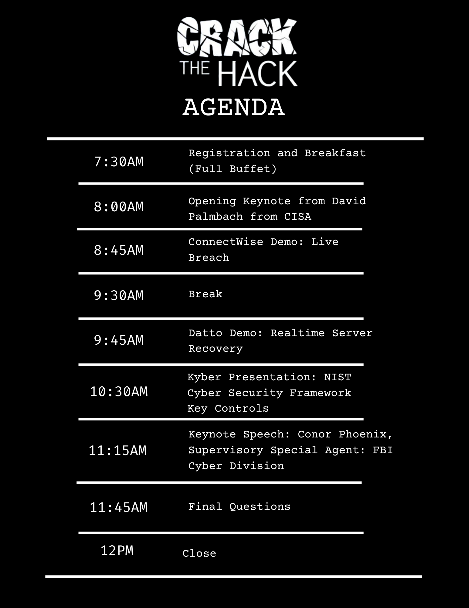crack the hack agenda
